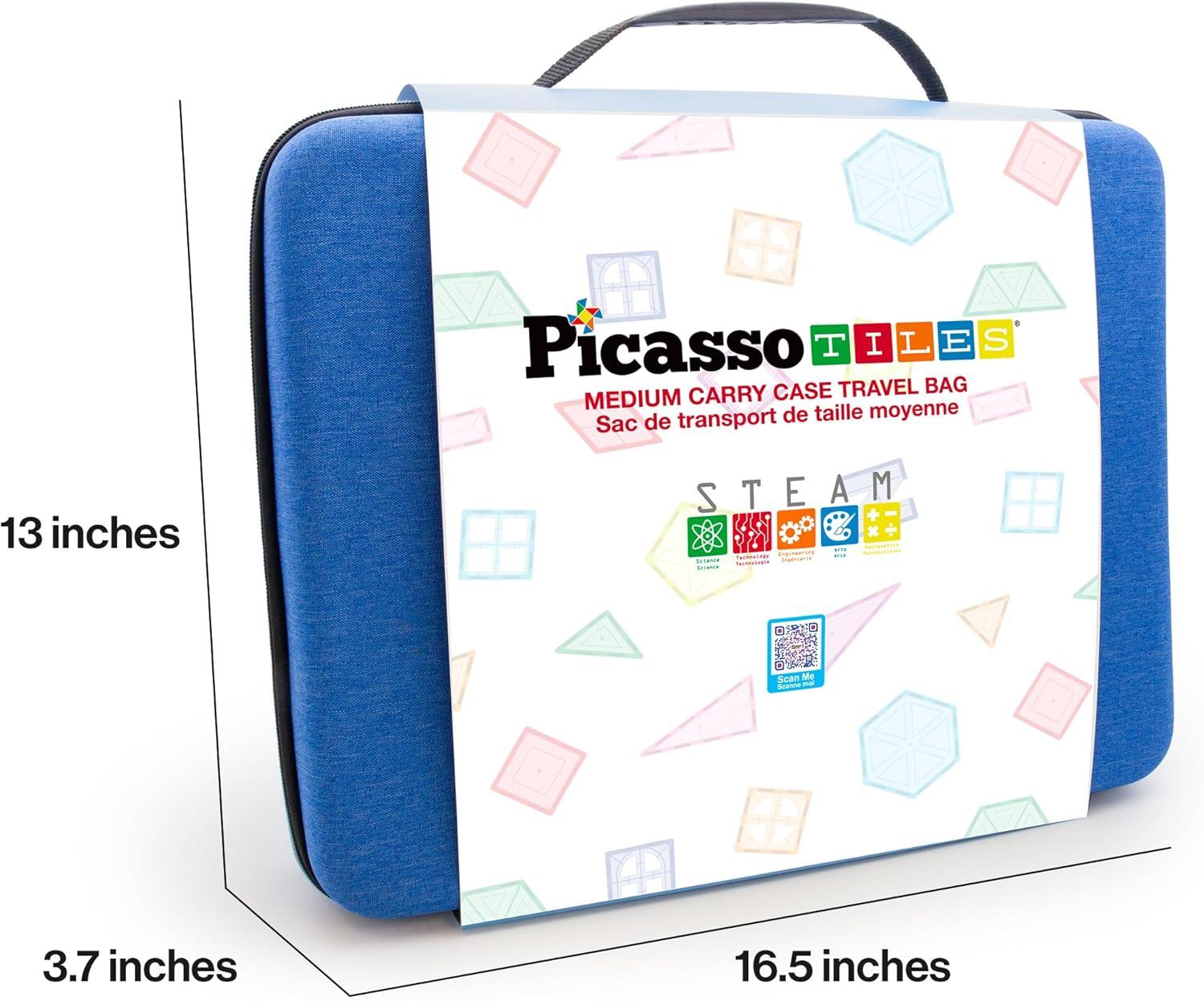 imagePicassoTiles Magnetic Tile Storage Case 165x75x35in Travel Carry Bag with Handle Water Resistant Organizer Compatible with Magnet Building Block Sets STEM Educational Accessories Oxford Cloth PTA10Large Carry Case