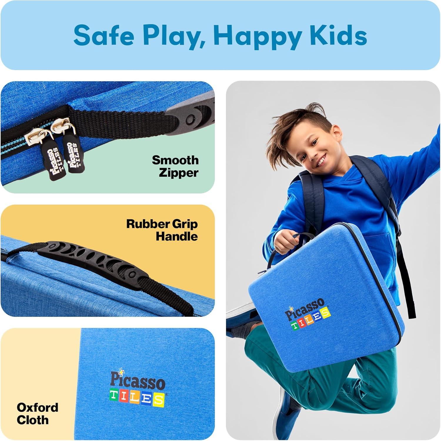 imagePicassoTiles Magnetic Tile Storage Case 165x75x35in Travel Carry Bag with Handle Water Resistant Organizer Compatible with Magnet Building Block Sets STEM Educational Accessories Oxford Cloth PTA10Large Carry Case