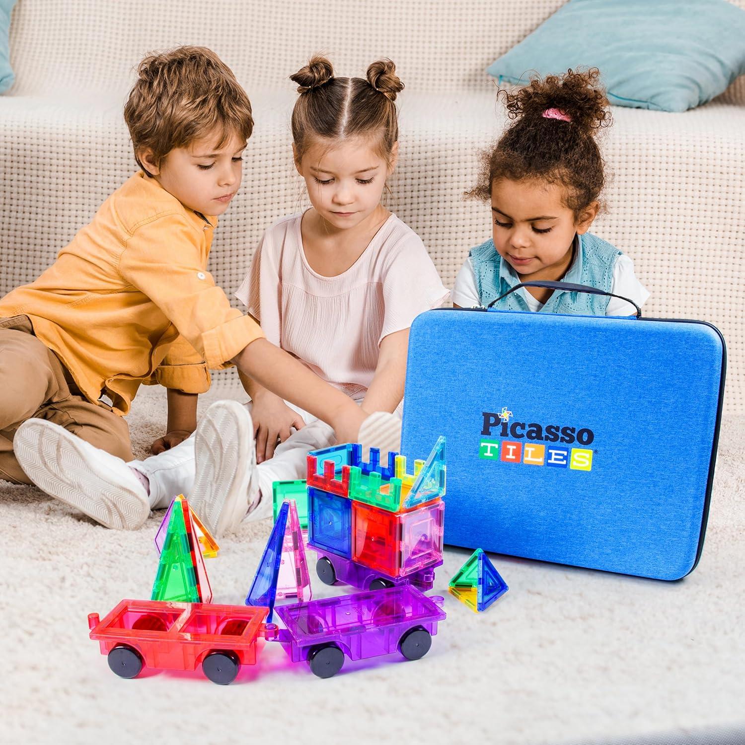 imagePicassoTiles Magnetic Tile Storage Case 165x75x35in Travel Carry Bag with Handle Water Resistant Organizer Compatible with Magnet Building Block Sets STEM Educational Accessories Oxford Cloth PTA10Large Carry Case