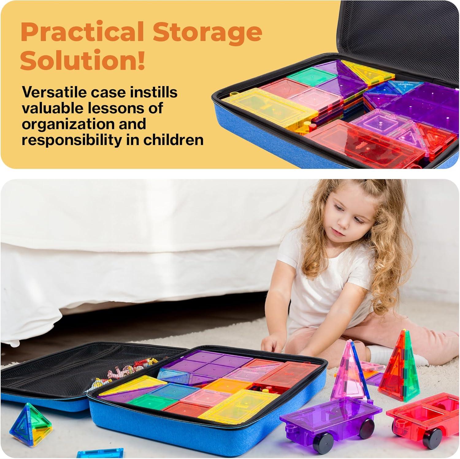 imagePicassoTiles Magnetic Tile Storage Case 165x75x35in Travel Carry Bag with Handle Water Resistant Organizer Compatible with Magnet Building Block Sets STEM Educational Accessories Oxford Cloth PTA10Large Carry Case