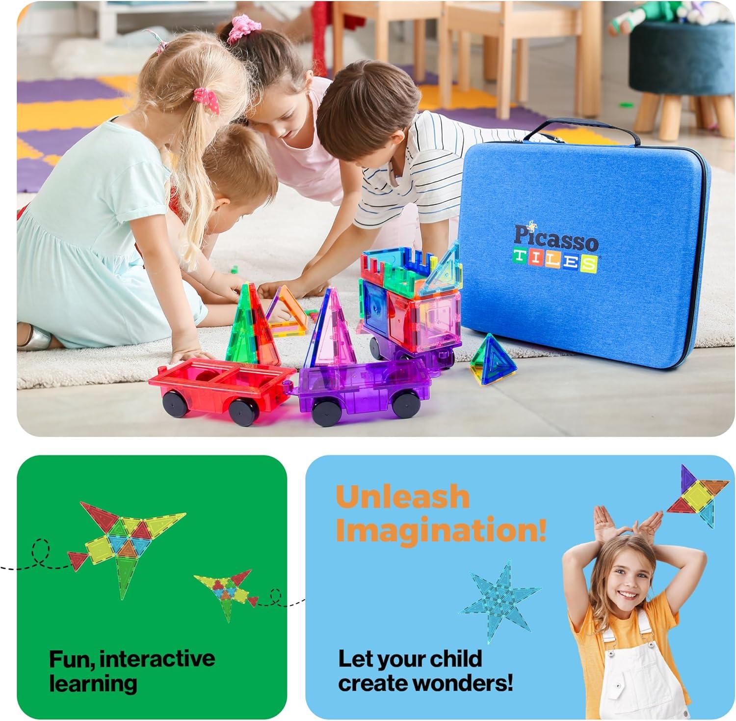 imagePicassoTiles Magnetic Tile Storage Case 165x75x35in Travel Carry Bag with Handle Water Resistant Organizer Compatible with Magnet Building Block Sets STEM Educational Accessories Oxford Cloth PTA10Large Carry Case