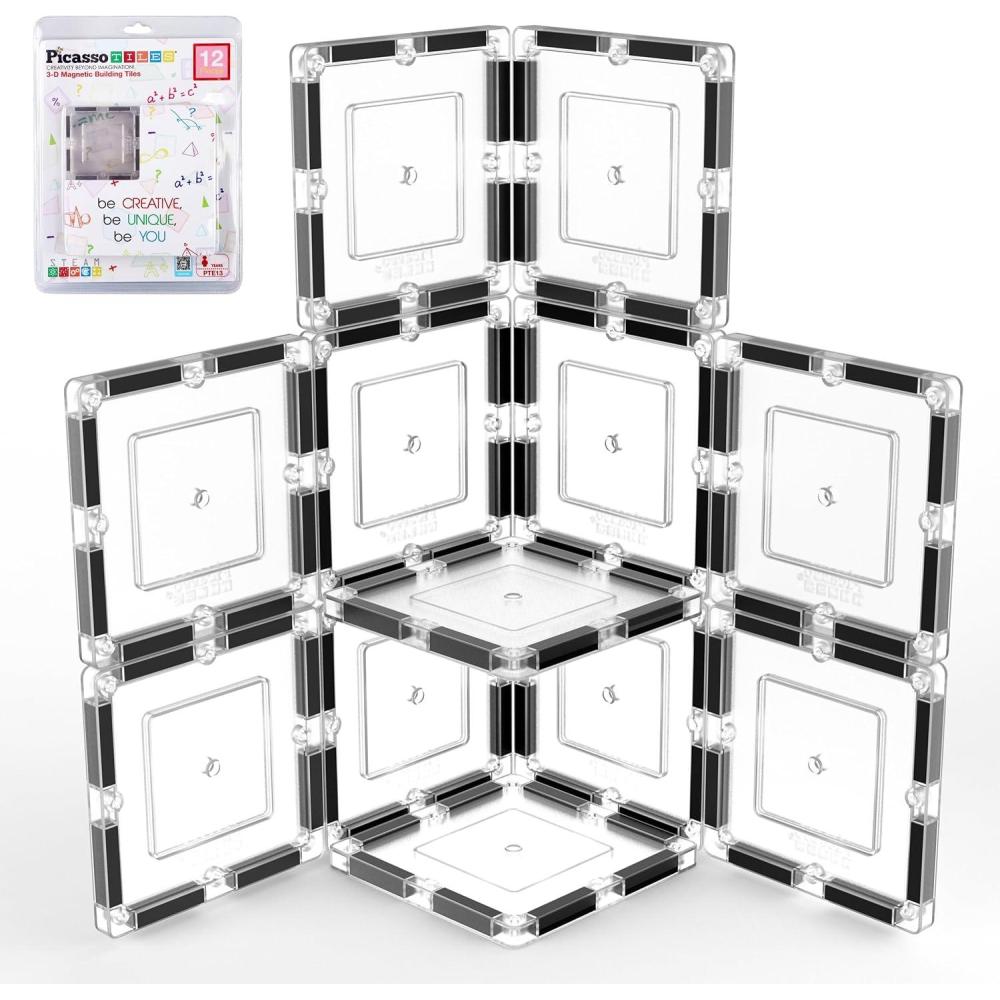 imagePicassoTiles 40pcs Magnetic Tiles Clipin Window and Door Expansion Set Magnetic Block Addons Magnet Building Construction Toys STEM Education Learning Block for Toddler Boys and Girls 3 PTW40Clear Transparent