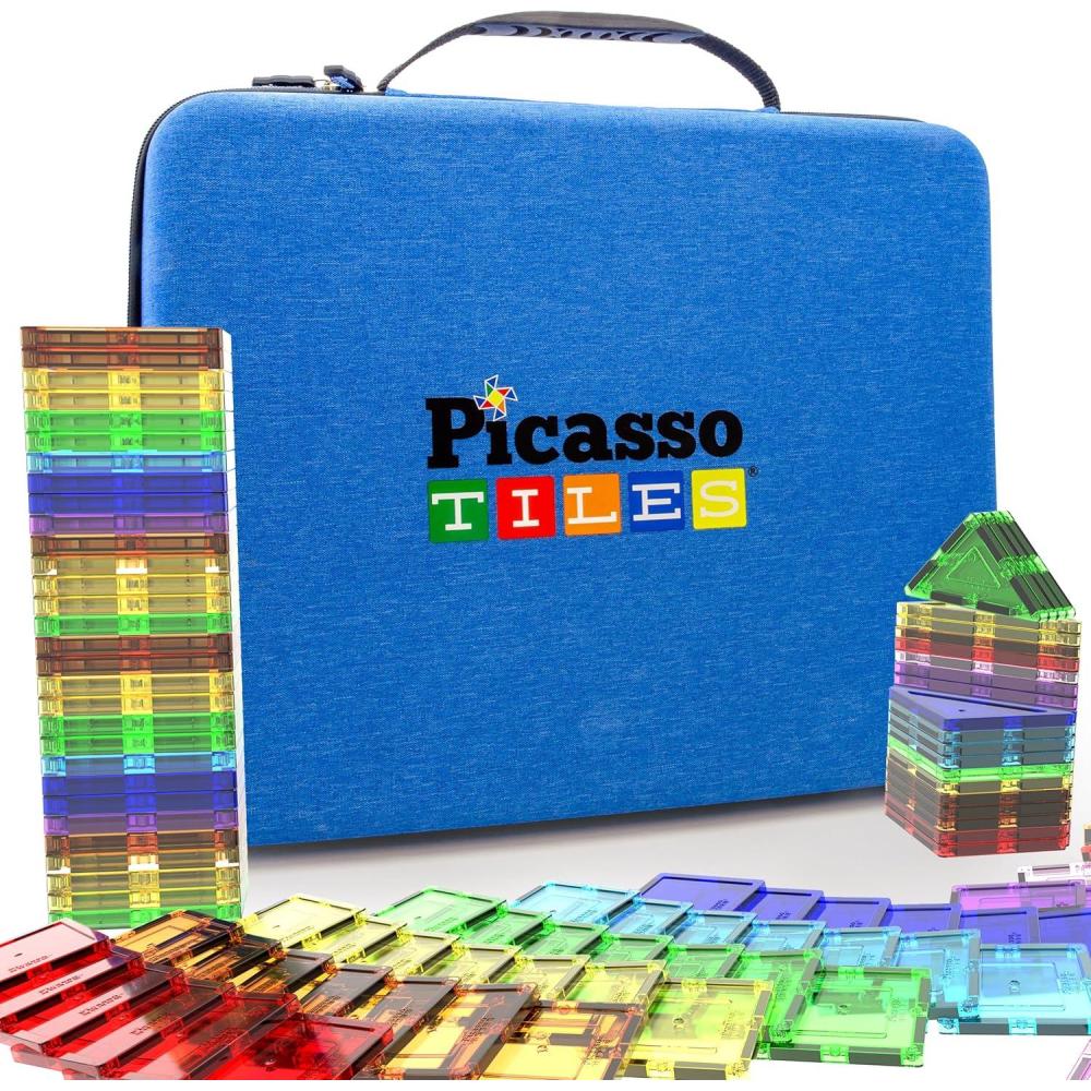 imagePicassoTiles Magnetic Tile Storage Case 165x75x35in Travel Carry Bag with Handle Water Resistant Organizer Compatible with Magnet Building Block Sets STEM Educational Accessories Oxford Cloth PTA10Large Carry Case