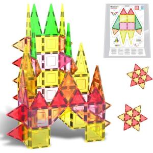 imagePicassoTiles Magnetic Building Blocks with Tiles and Clickin Educational Graphic Arts Magnet Construction Toy Set STEM Learning Playset Child Brain Development Stacking PlayboardSquare Triangle 12 Pc