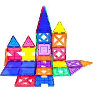 imagePicassoTiles Magnetic Building Blocks with Tiles and Clickin Educational Graphic Arts Magnet Construction Toy Set STEM Learning Playset Child Brain Development Stacking PlayboardUnique Shapes