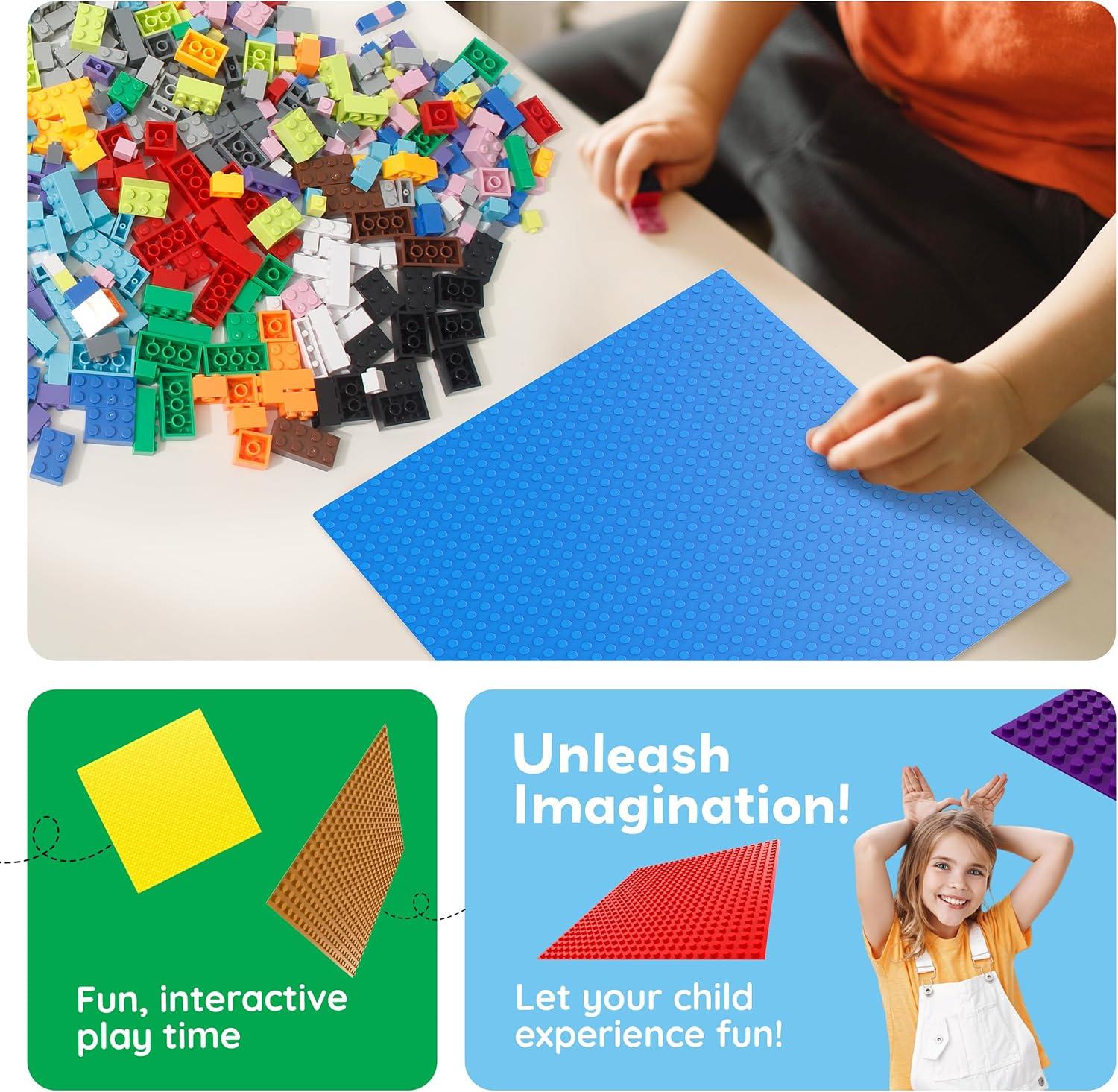 imagePicassoTiles 200 Piece Large Construction Brick Building Blocks STEM Bricks Toy Set Creative Learning Early Education Playset 5 Colors 4 Unique Shapes Mix ampamp Match Toys for Kids Boys Girls Child Age 3Brick Baseplate 10 Pack 10x10