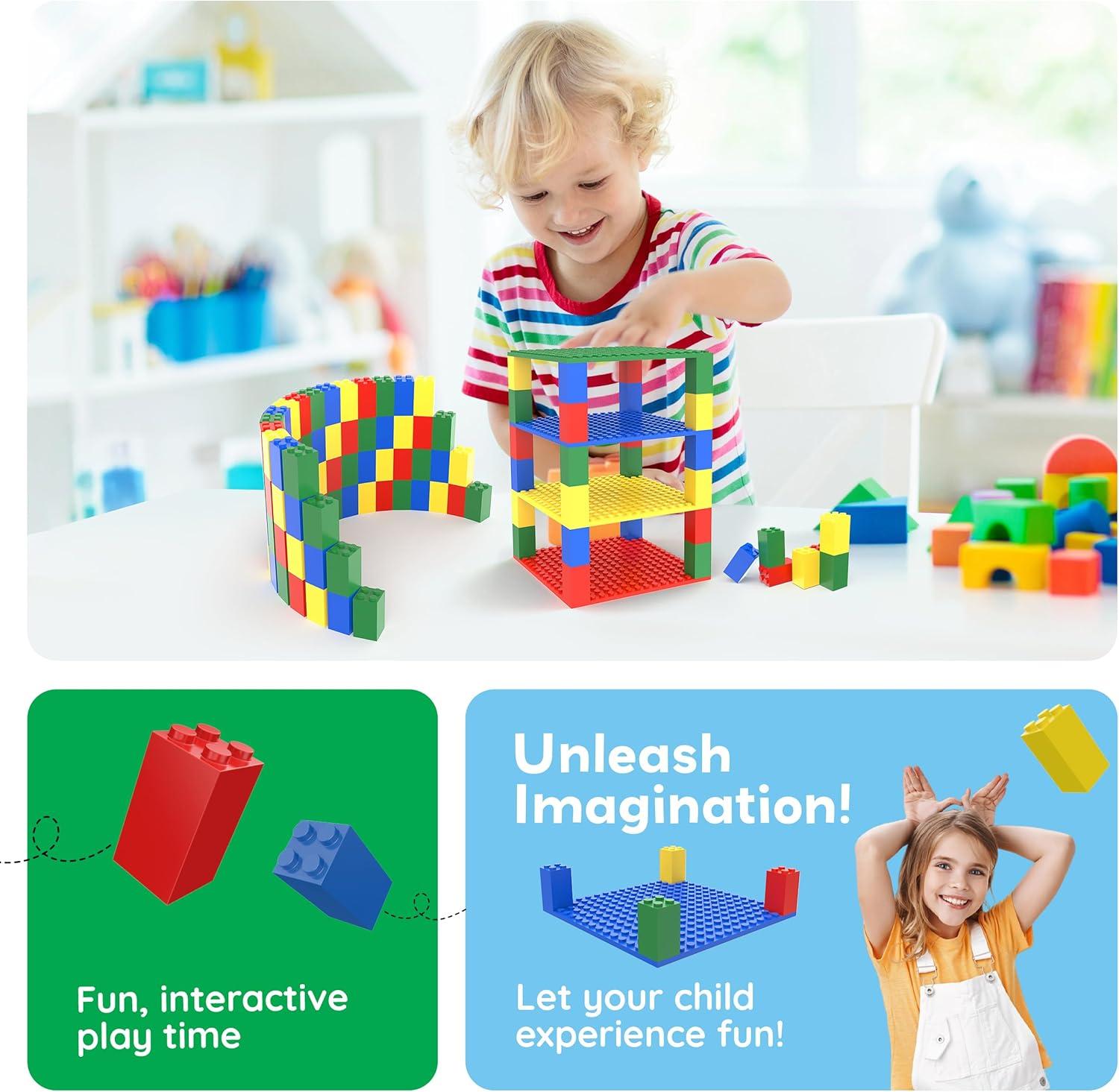 imagePicassoTiles 200 Piece Large Construction Brick Building Blocks STEM Bricks Toy Set Creative Learning Early Education Playset 5 Colors 4 Unique Shapes Mix ampamp Match Toys for Kids Boys Girls Child Age 3Classic Brick 28pc