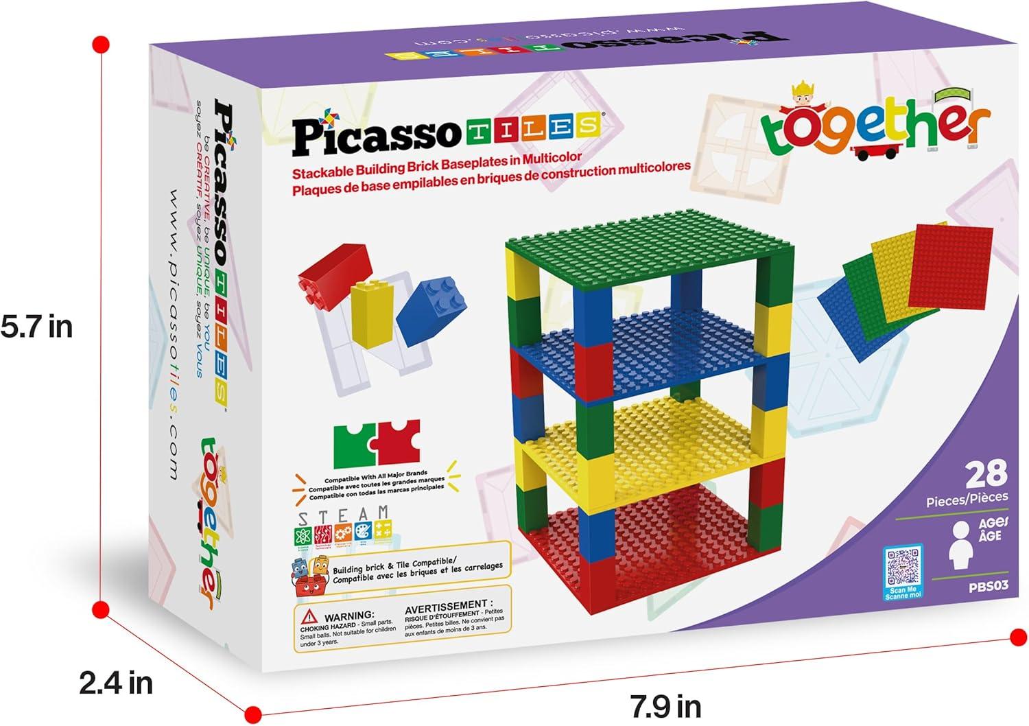 imagePicassoTiles 200 Piece Large Construction Brick Building Blocks STEM Bricks Toy Set Creative Learning Early Education Playset 5 Colors 4 Unique Shapes Mix ampamp Match Toys for Kids Boys Girls Child Age 3Classic Brick 28pc
