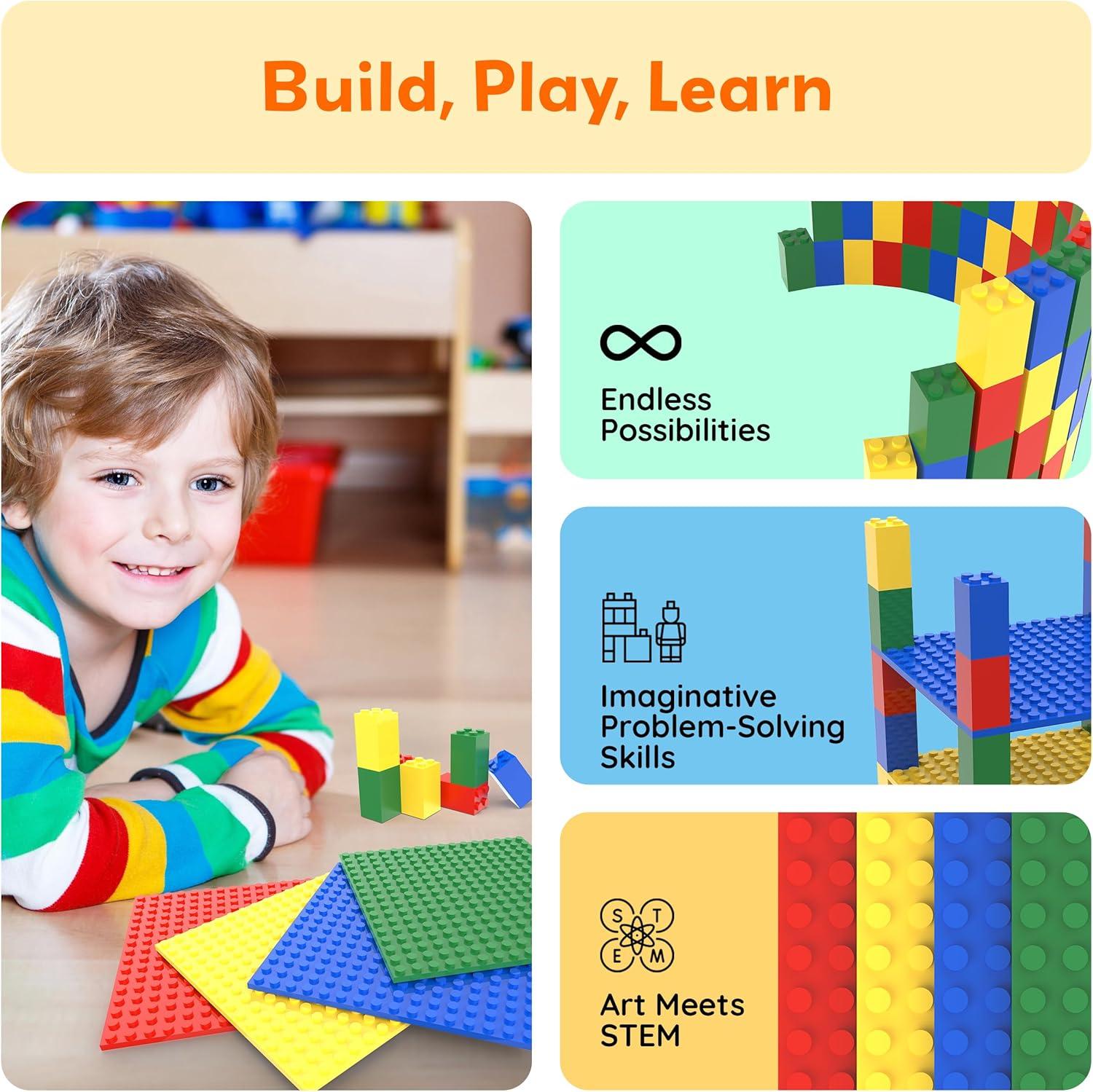 imagePicassoTiles 200 Piece Large Construction Brick Building Blocks STEM Bricks Toy Set Creative Learning Early Education Playset 5 Colors 4 Unique Shapes Mix ampamp Match Toys for Kids Boys Girls Child Age 3Classic Brick 28pc