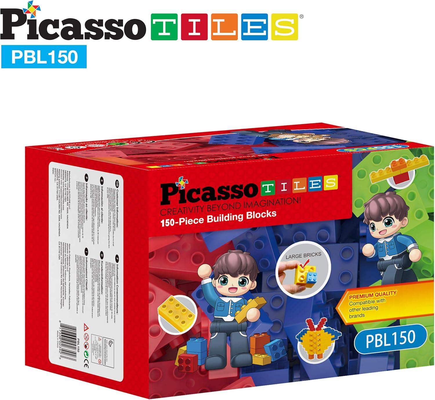 imagePicassoTiles 200 Piece Large Construction Brick Building Blocks STEM Bricks Toy Set Creative Learning Early Education Playset 5 Colors 4 Unique Shapes Mix ampamp Match Toys for Kids Boys Girls Child Age 3Multicolor