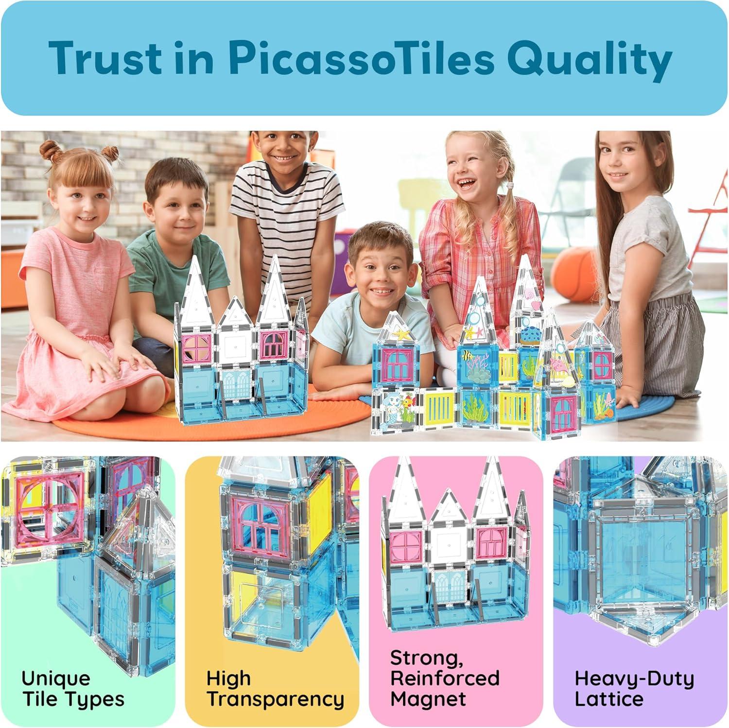 imagePicassoTiles 26pcs Magnetic Tiles Magnet Tile Building Blocks Printed Fall Farm Themed Animal Toy Set with 8 Farmyard Animals Character Action Figures STEM Learning Playset for Kids Ages 3 PTQ27Mermaid Theme