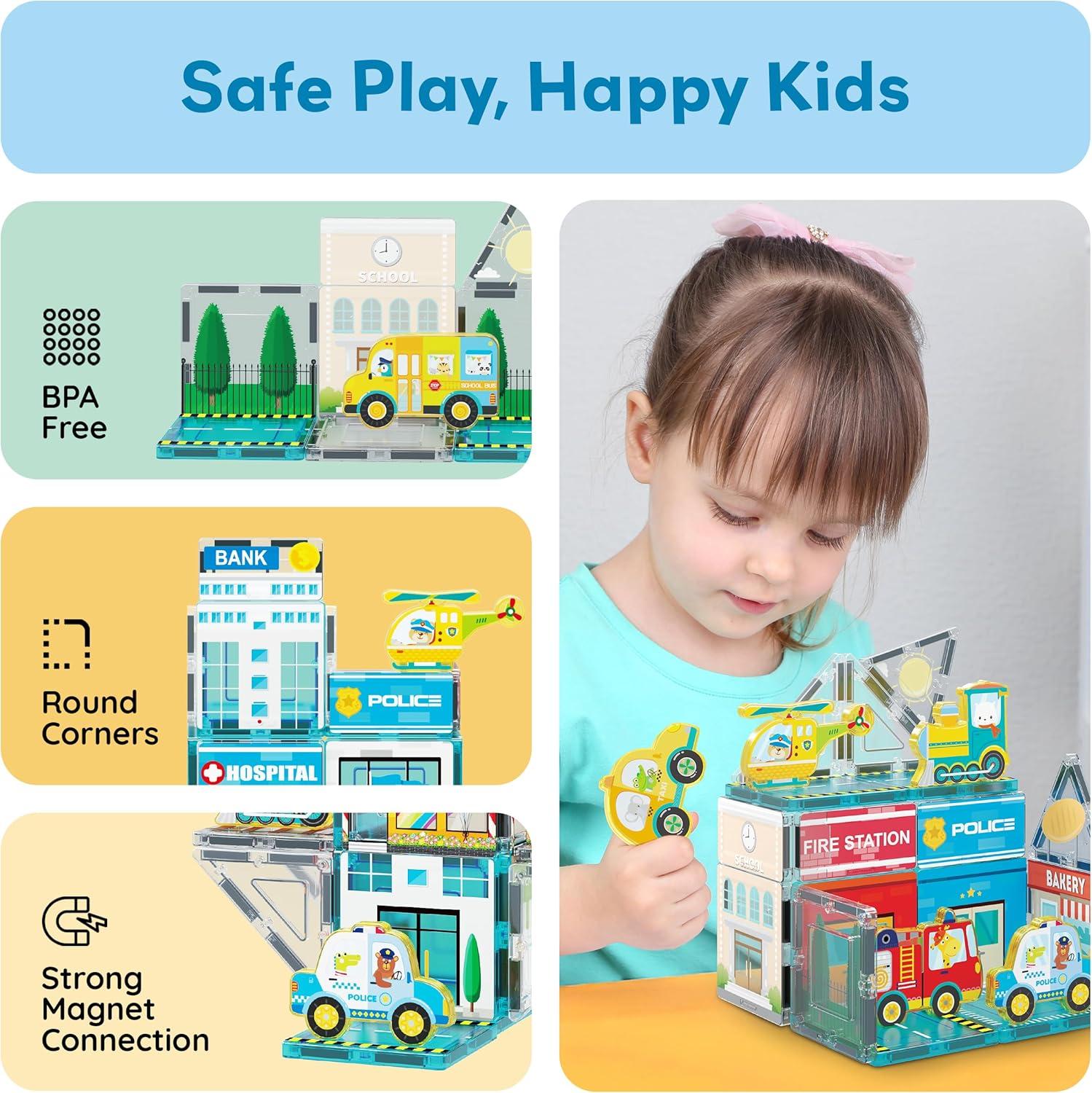 imagePicassoTiles 26pcs Magnetic Tiles Magnet Tile Building Blocks Printed Fall Farm Themed Animal Toy Set with 8 Farmyard Animals Character Action Figures STEM Learning Playset for Kids Ages 3 PTQ27Metro