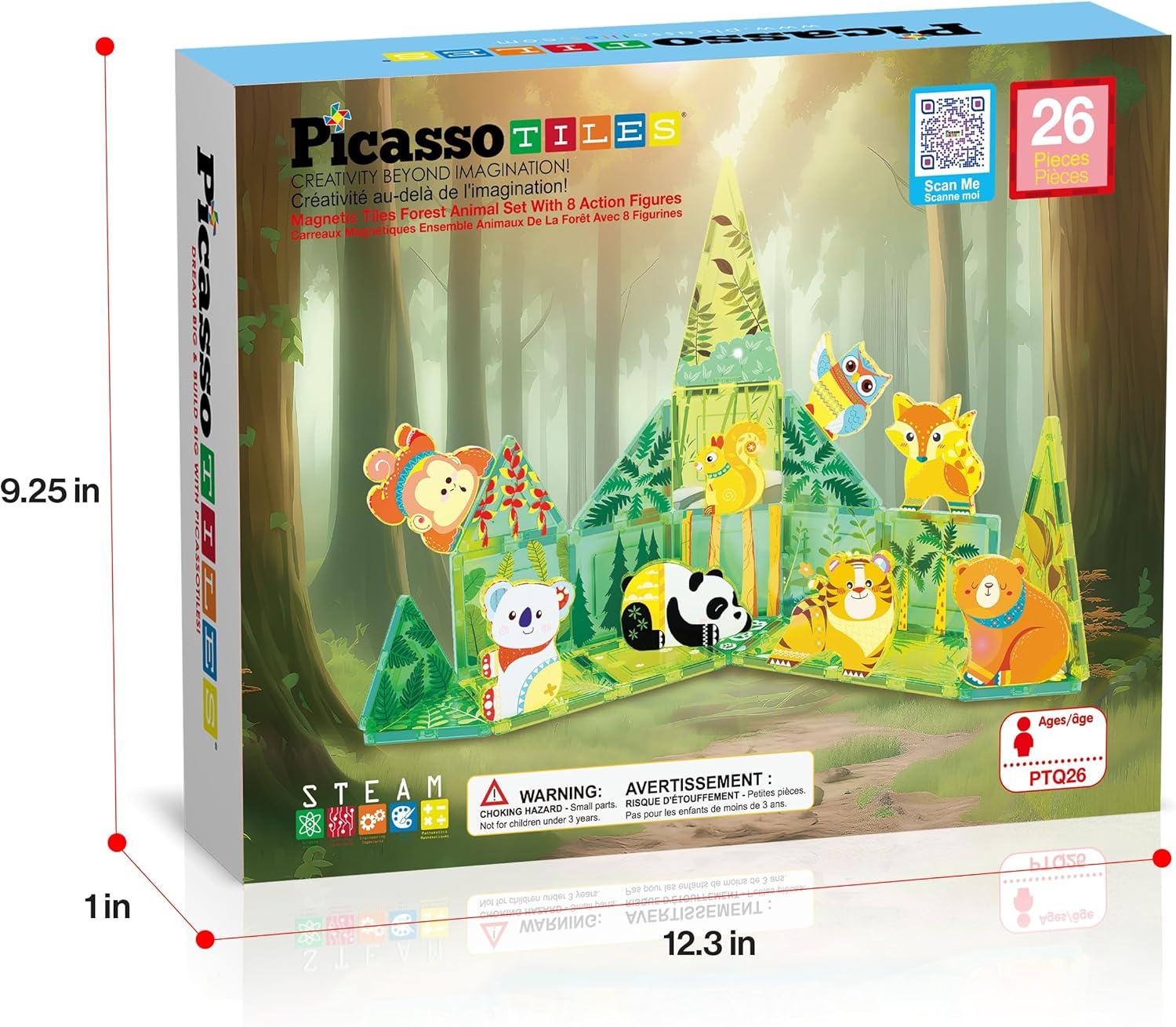 imagePicassoTiles 26pcs Magnetic Tiles Magnet Tile Building Blocks Printed Fall Farm Themed Animal Toy Set with 8 Farmyard Animals Character Action Figures STEM Learning Playset for Kids Ages 3 PTQ27Forest