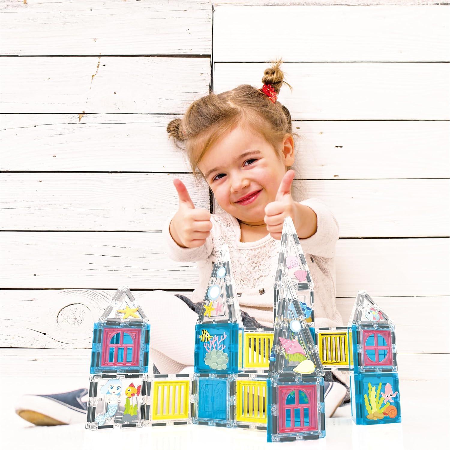 imagePicassoTiles 26pcs Magnetic Tiles Magnet Tile Building Blocks Printed Fall Farm Themed Animal Toy Set with 8 Farmyard Animals Character Action Figures STEM Learning Playset for Kids Ages 3 PTQ27Mermaid Theme