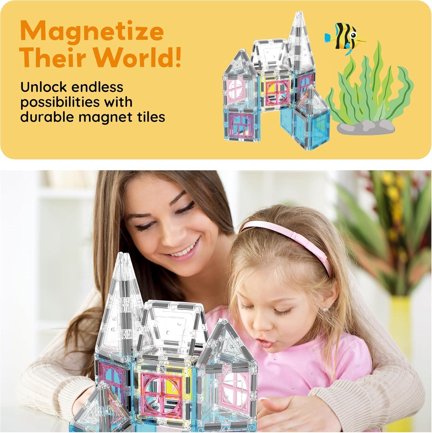 imagePicassoTiles 26pcs Magnetic Tiles Magnet Tile Building Blocks Printed Fall Farm Themed Animal Toy Set with 8 Farmyard Animals Character Action Figures STEM Learning Playset for Kids Ages 3 PTQ27Mermaid Theme