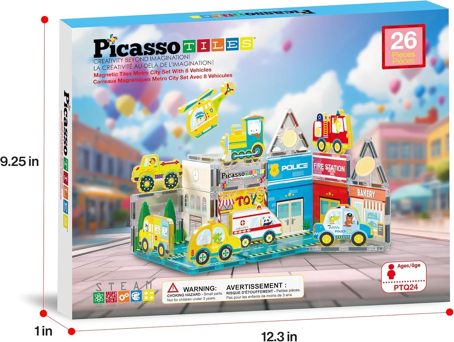 imagePicassoTiles 26pcs Magnetic Tiles Magnet Tile Building Blocks Printed Fall Farm Themed Animal Toy Set with 8 Farmyard Animals Character Action Figures STEM Learning Playset for Kids Ages 3 PTQ27Metro