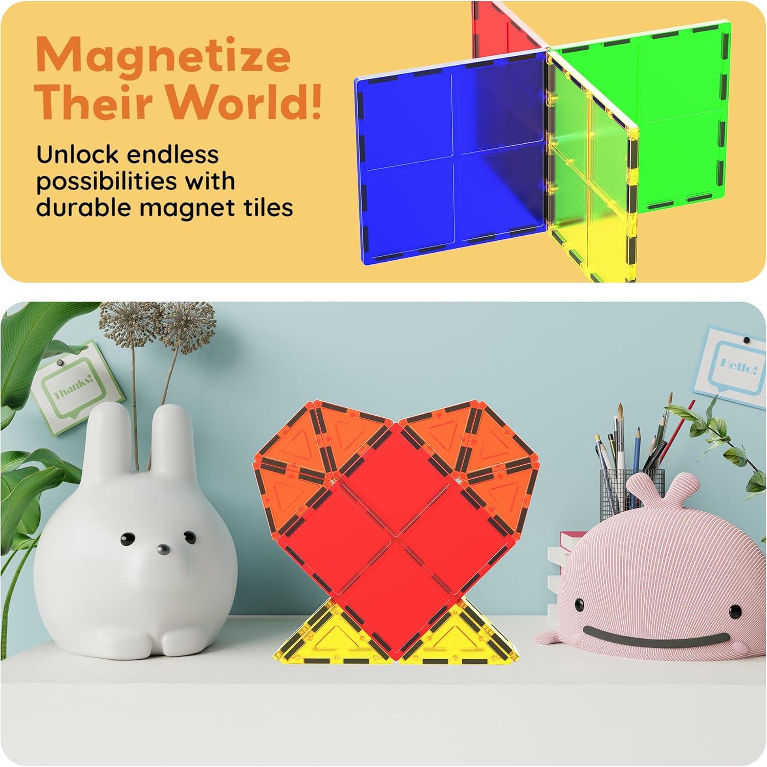 imagePicassoTiles 4pcs Magnetic Building Block Large Square Shape Magnet Tiles Construction Toy STEM Learning Kit Educational Playset Playboard Pretend Play Stacking Blocks Child Brain Development PTE094Pc Large Square