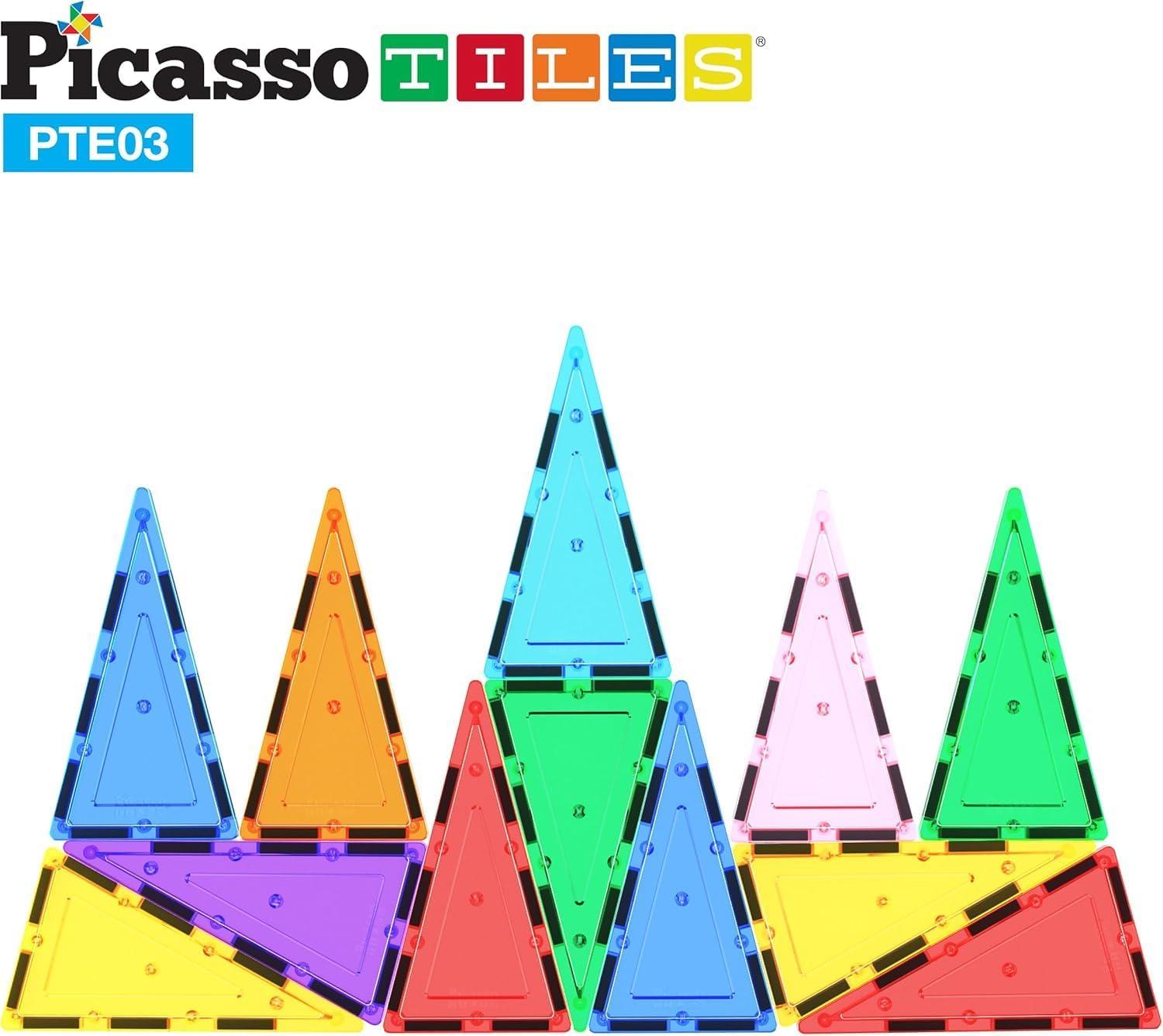 imagePicassoTiles 4pcs Magnetic Building Block Large Square Shape Magnet Tiles Construction Toy STEM Learning Kit Educational Playset Playboard Pretend Play Stacking Blocks Child Brain Development PTE0912Pc I Triangle