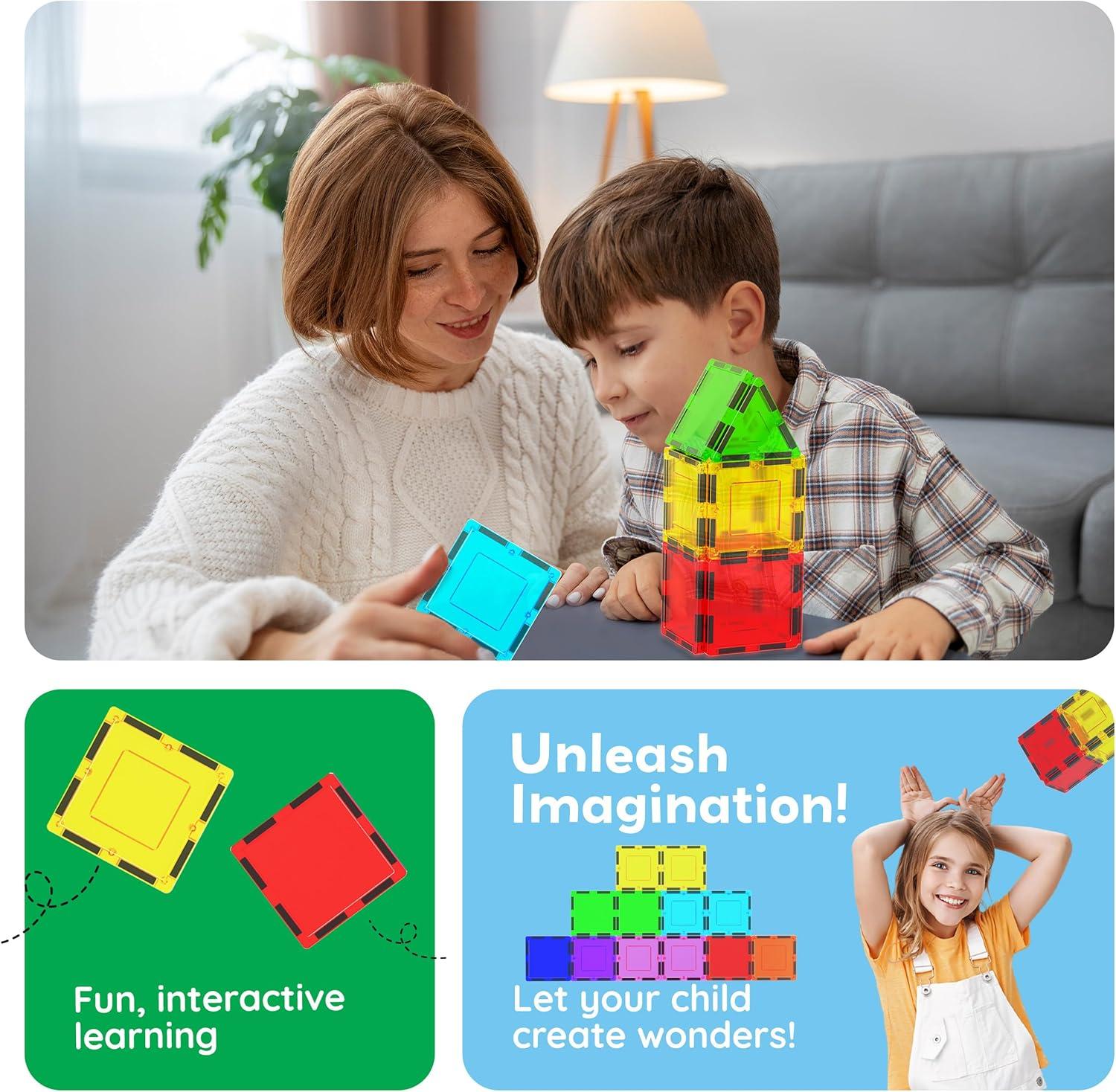imagePicassoTiles 4pcs Magnetic Building Block Large Square Shape Magnet Tiles Construction Toy STEM Learning Kit Educational Playset Playboard Pretend Play Stacking Blocks Child Brain Development PTE0912Pc Square