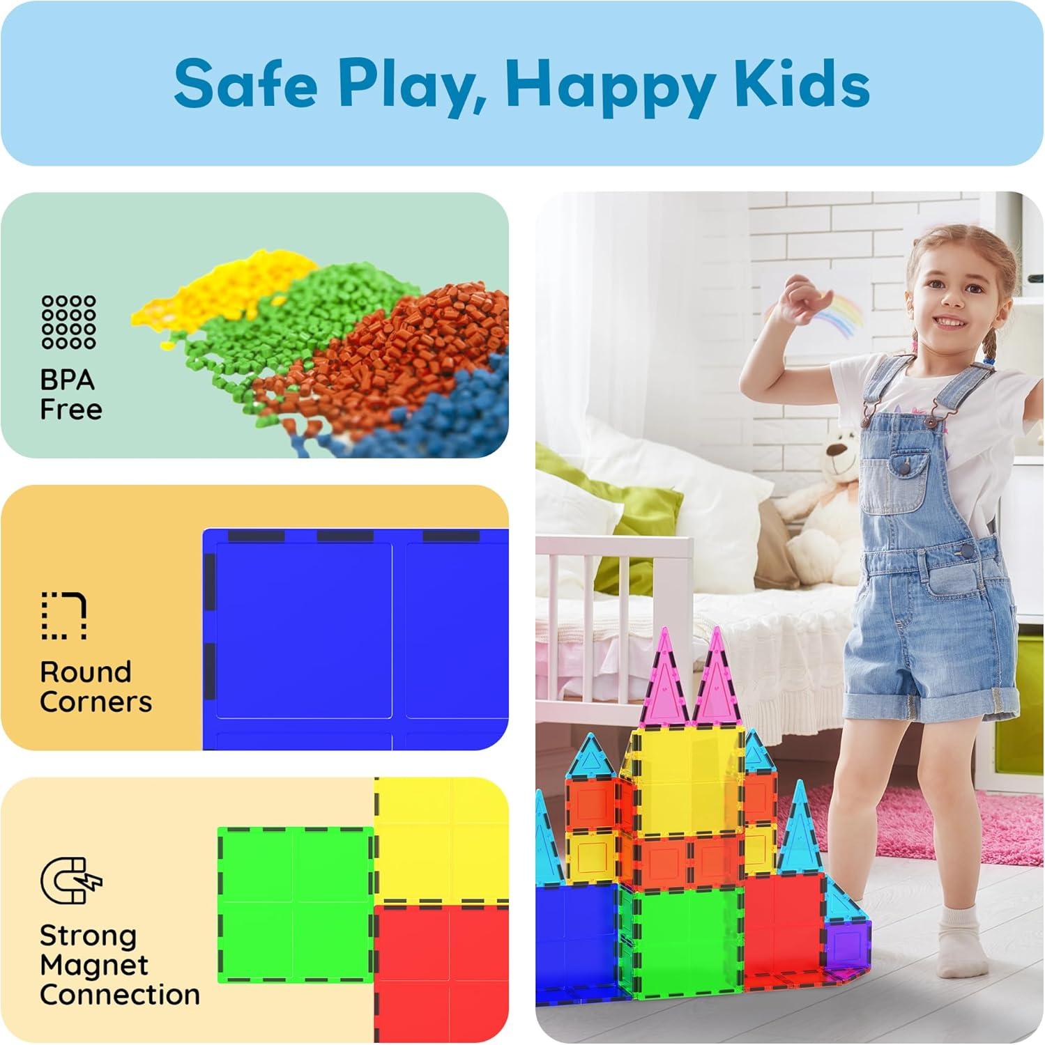 imagePicassoTiles 4pcs Magnetic Building Block Large Square Shape Magnet Tiles Construction Toy STEM Learning Kit Educational Playset Playboard Pretend Play Stacking Blocks Child Brain Development PTE094Pc Large Square