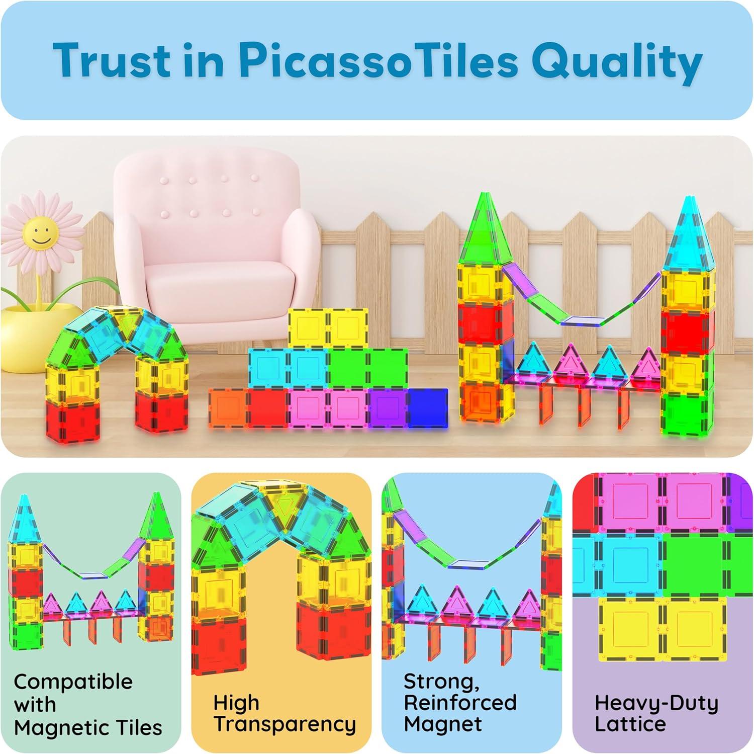 imagePicassoTiles 4pcs Magnetic Building Block Large Square Shape Magnet Tiles Construction Toy STEM Learning Kit Educational Playset Playboard Pretend Play Stacking Blocks Child Brain Development PTE0912Pc Square