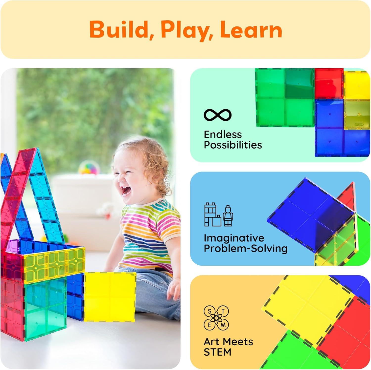 imagePicassoTiles 4pcs Magnetic Building Block Large Square Shape Magnet Tiles Construction Toy STEM Learning Kit Educational Playset Playboard Pretend Play Stacking Blocks Child Brain Development PTE094Pc Large Square