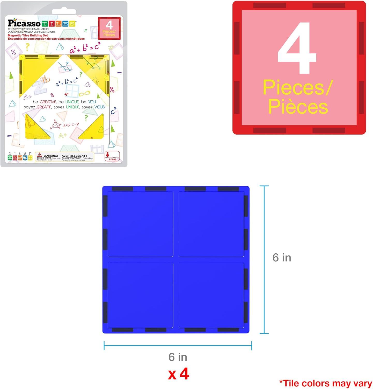 imagePicassoTiles 4pcs Magnetic Building Block Large Square Shape Magnet Tiles Construction Toy STEM Learning Kit Educational Playset Playboard Pretend Play Stacking Blocks Child Brain Development PTE094Pc Large Square