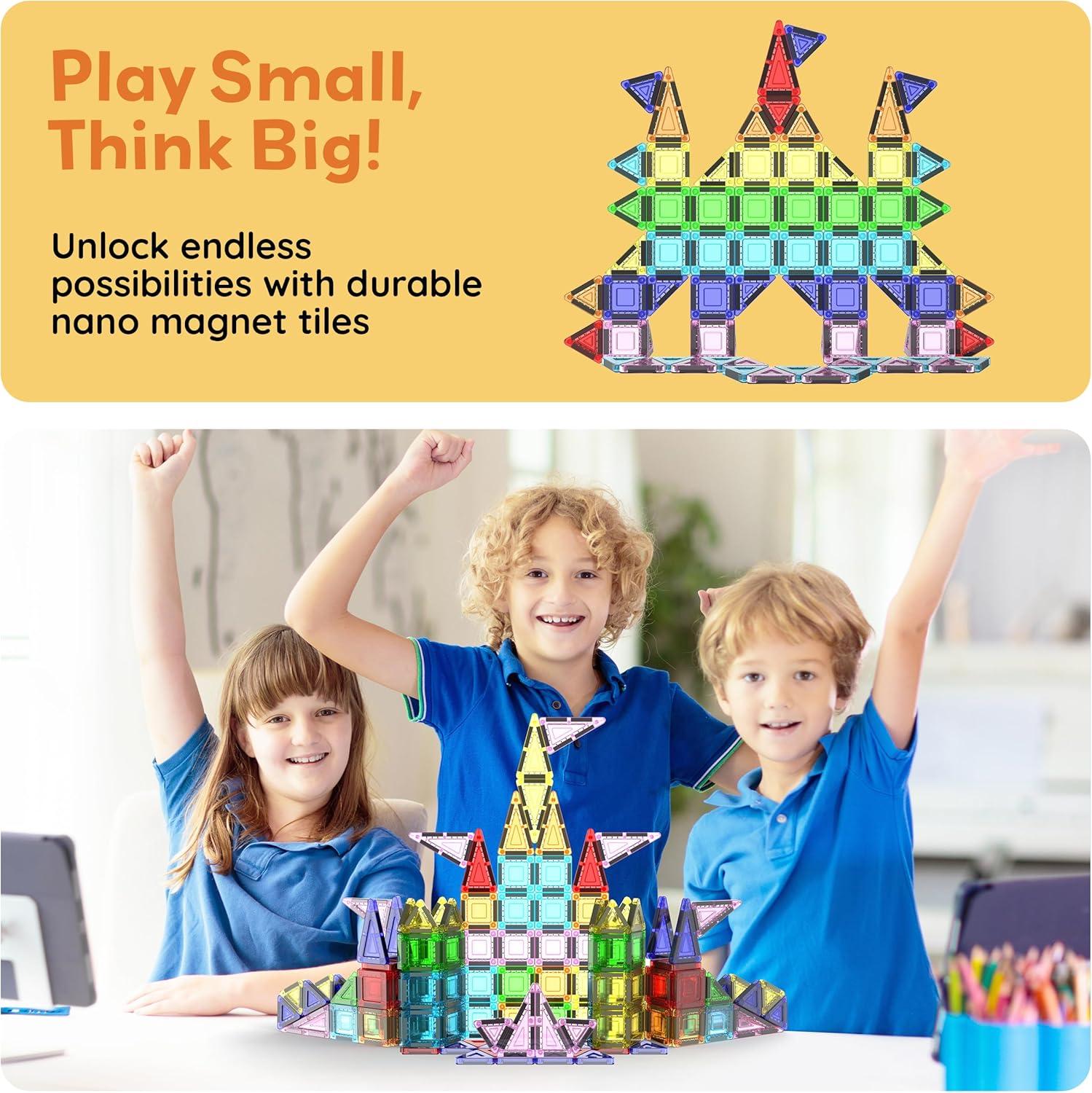 imagePicassoTiles 65pc Nano Magnetic Tile Travel Size Mini Portable Toy Construction Building Blocks Playset with Storage Bag Pouch STEM Montessori Classroom Magnet Tiles Stacking Toys for Kids Age 3 PN03
