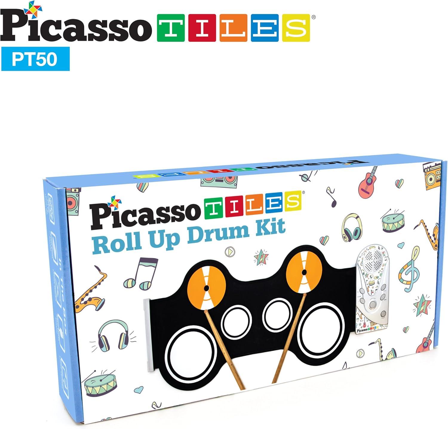 imagePicassoTiles Electronic Piano 49Key Flexible RollUp Keyboard with Recording Feature 8 Tones 6 Demo Songs Builtin Speaker Educational Music Toy for Kids Toddlers Boys Girls Rainbow Color Design PT49PT50BLUWHT