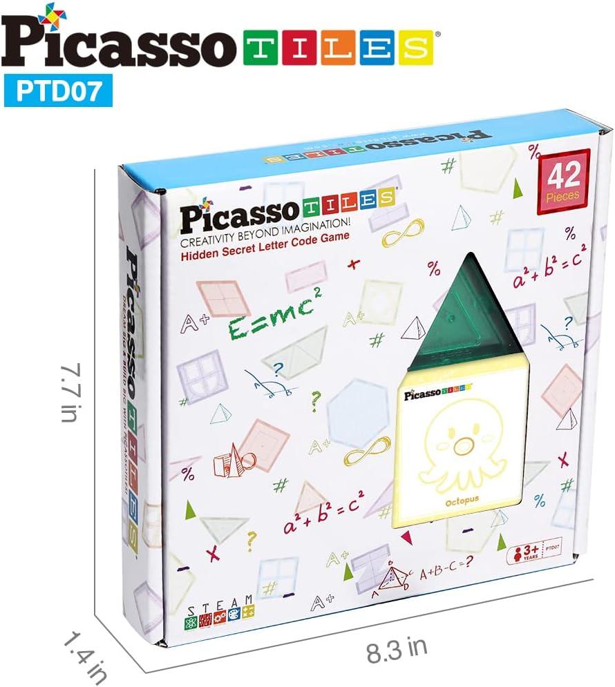imagePicassoTiles Magnetic Building Tiles Learning Set with Animal Food and Letters Card Magnet Block Combo Set Attachable Magnify STEM Educational Construction Set for Boys ampamp Girls Ages 3