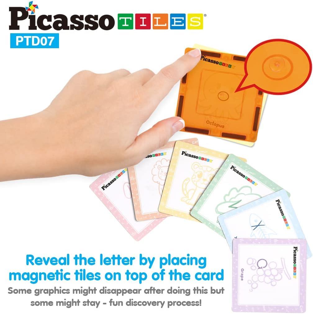 imagePicassoTiles Magnetic Building Tiles Learning Set with Animal Food and Letters Card Magnet Block Combo Set Attachable Magnify STEM Educational Construction Set for Boys ampamp Girls Ages 3