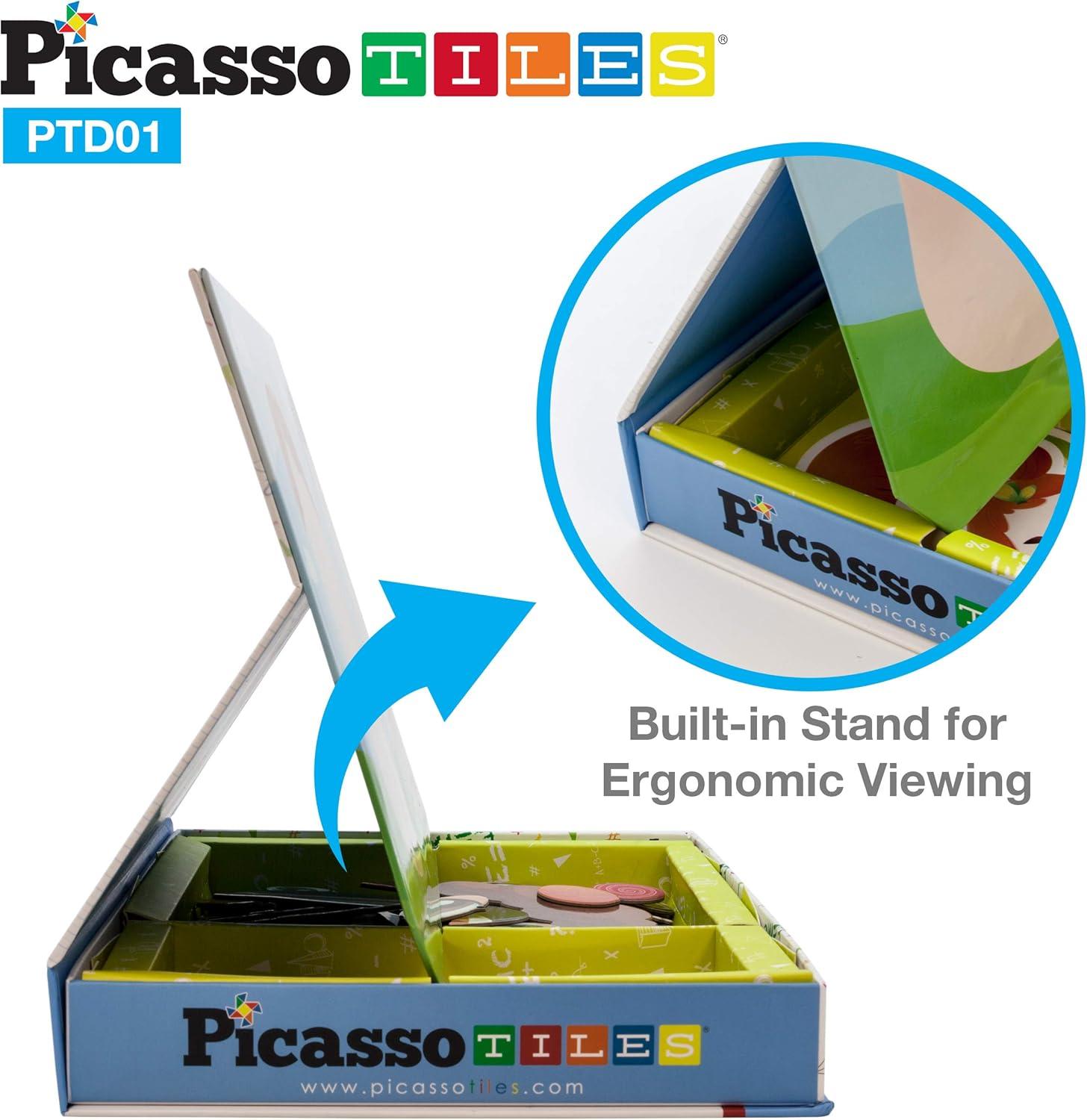 imagePicassoTiles Magnetic Puzzle Drawing Board 102 PC Dress Up Puzzle Game with 10 Free Inspirational Idea Cards 88 Holographic Designs 4 Markers Set Educational Activity Book STEAM Learning Kit