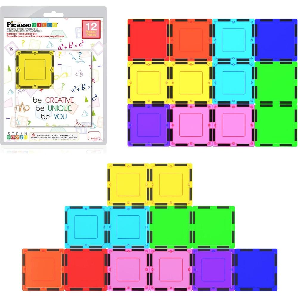 imagePicassoTiles 4pcs Magnetic Building Block Large Square Shape Magnet Tiles Construction Toy STEM Learning Kit Educational Playset Playboard Pretend Play Stacking Blocks Child Brain Development PTE0912Pc Square