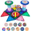 imagePicassoTiles 101 Master Builder Magnetic Building Block Toy Set Construction Magnet Tile Blocks Education Toys with 22 Optical Illusion Spinning Disk 27 Gear Wheels and Engineering Columns PTW101
