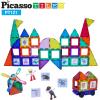 imagePicassoTiles 121 pc Master Builder Magnetic Building Block Construction Set Magnet Tiles Blocks with Car Truck 2 Character Action Figures 28 Educational Alphabet Animal and Number Graphics Windmill
