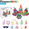 imagePicassoTiles 121 pc Master Builder Magnetic Building Block Construction Set Magnet Tiles Blocks with Car Truck 2 Character Action Figures 28 Educational Alphabet Animal and Number Graphics Windmill