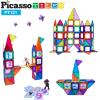 imagePicassoTiles 121 pc Master Builder Magnetic Building Block Construction Set Magnet Tiles Blocks with Car Truck 2 Character Action Figures 28 Educational Alphabet Animal and Number Graphics Windmill