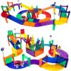 imagePicassoTiles 80 Piece Race Car Track Building Block Educational Toy Set Magnetic Tiles Magnet DIY Playset 2 Light Up Car STEM Learning Construction Kit HandEye Coordination Fine Motor Skill Training