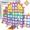 imagePicassoTiles 121 pc Master Builder Magnetic Building Block Construction Set Magnet Tiles Blocks with Car Truck 2 Character Action Figures 28 Educational Alphabet Animal and Number Graphics Windmill