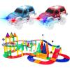 imagePicassoTiles 80 Piece Race Car Track Building Block Educational Toy Set Magnetic Tiles Magnet DIY Playset 2 Light Up Car STEM Learning Construction Kit HandEye Coordination Fine Motor Skill Training