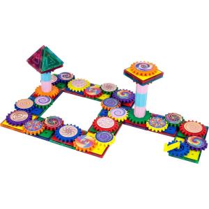 imagePicassoTiles 101 Master Builder Magnetic Building Block Toy Set Construction Magnet Tile Blocks Education Toys with 22 Optical Illusion Spinning Disk 27 Gear Wheels and Engineering Columns PTW101