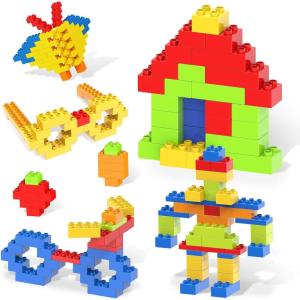 imagePicassoTiles 200 Piece Large Construction Brick Building Blocks STEM Bricks Toy Set Creative Learning Early Education Playset 5 Colors 4 Unique Shapes Mix ampamp Match Toys for Kids Boys Girls Child Age 3Multicolor