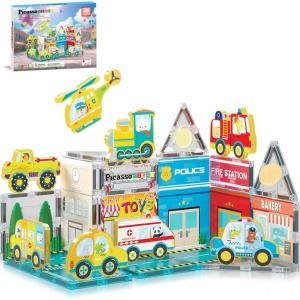 imagePicassoTiles 26pcs Magnetic Tiles Magnet Tile Building Blocks Printed Fall Farm Themed Animal Toy Set with 8 Farmyard Animals Character Action Figures STEM Learning Playset for Kids Ages 3 PTQ27Metro