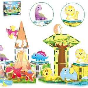 imagePicassoTiles 26pcs Magnetic Tiles Magnet Tile Building Blocks Printed Fall Farm Themed Animal Toy Set with 8 Farmyard Animals Character Action Figures STEM Learning Playset for Kids Ages 3 PTQ27Safari Animals Themed