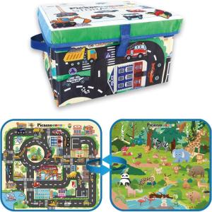 imagePicassoTiles 2PK Storage Bin Toy Box ampamp Playmat with Foldable ampamp Collapsible Reversible Car and Animal Theme Car Trunk Organizer Travel Portable Tote Education Learning Kit Boys Girls Ages 3 ampamp Up PTA32