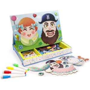 imagePicassoTiles Magnetic Puzzle Drawing Board 102 PC Dress Up Puzzle Game with 10 Free Inspirational Idea Cards 88 Holographic Designs 4 Markers Set Educational Activity Book STEAM Learning Kit