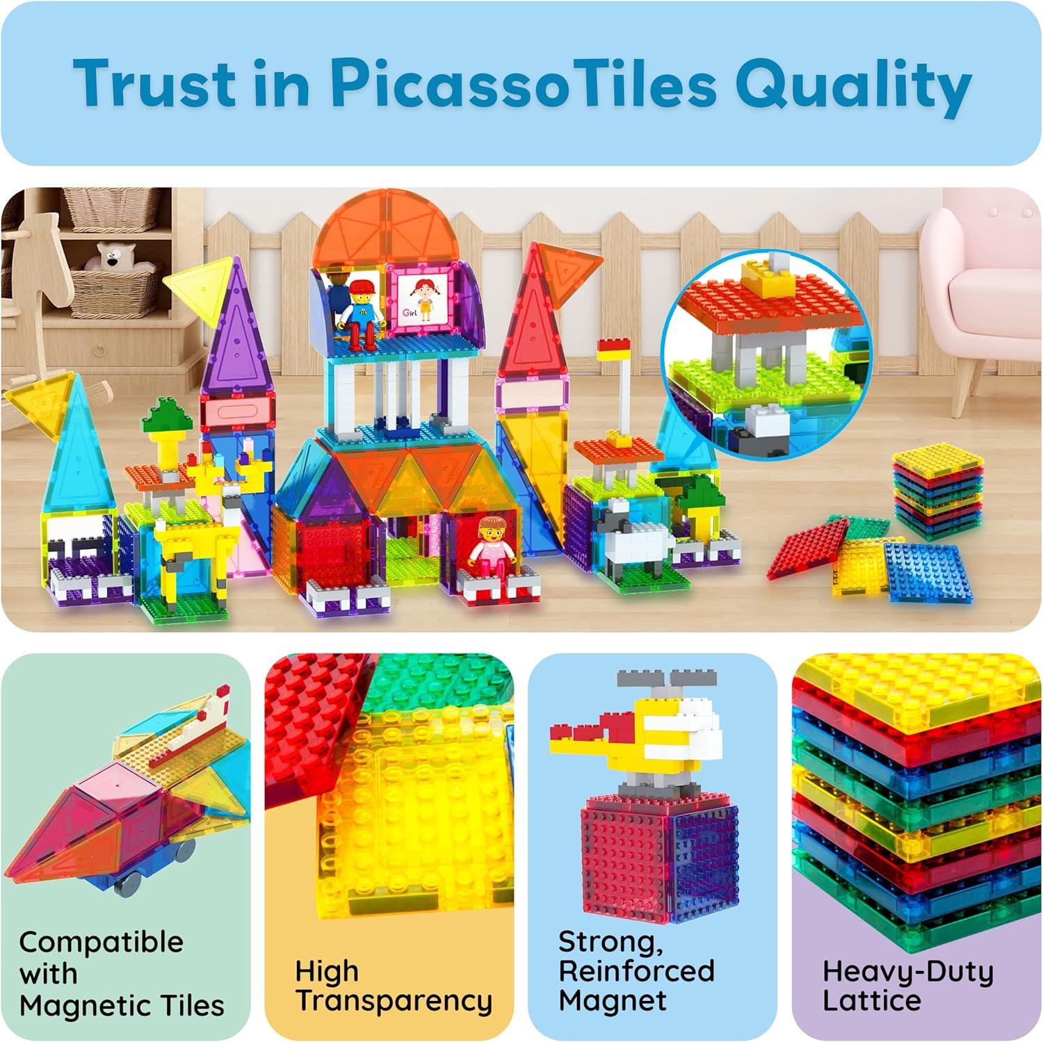imagePicassoTiles Brick Baseplate Classic Building Block Foundation Kit 20 Pack 10quotx10quot Platform Multi Color Bricks Stud Blocks Compatible with All Major Brands STEM Construction Set Kids Ages 3 PBS0212pcs Socket02
