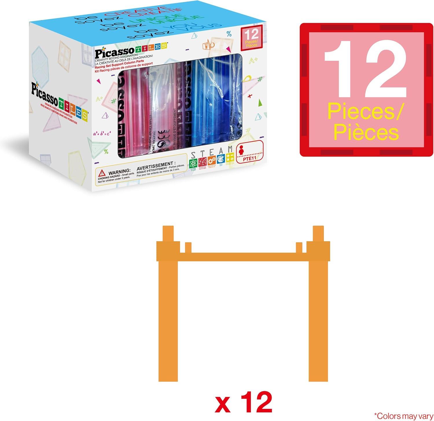 imagePicassoTiles Magnetic Tiles Race Car Track Kit Parking Garage Expansion Pack with 2 Cars Magnet Tile Building Blocks Educational Toy Learning Kit Pretend Play Construction Set Kids Child Ages 3 PTR07Multicolor