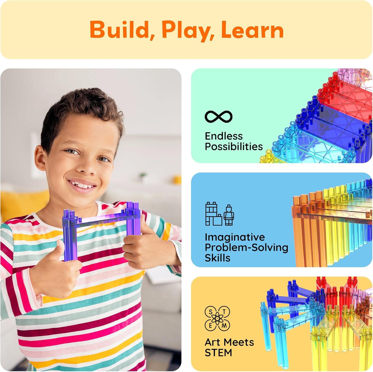 imagePicassoTiles Magnetic Tiles Race Car Track Kit Parking Garage Expansion Pack with 2 Cars Magnet Tile Building Blocks Educational Toy Learning Kit Pretend Play Construction Set Kids Child Ages 3 PTR07Multicolor