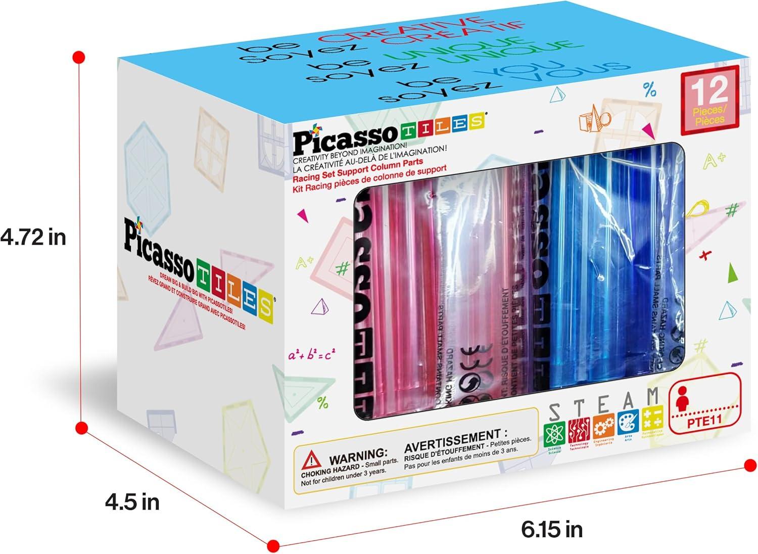 imagePicassoTiles Magnetic Tiles Race Car Track Kit Parking Garage Expansion Pack with 2 Cars Magnet Tile Building Blocks Educational Toy Learning Kit Pretend Play Construction Set Kids Child Ages 3 PTR07Multicolor